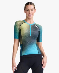 Sportwetsuit Winkel 36 2XU Aero Tri Top Korte Mouw Blauw/groen Dames