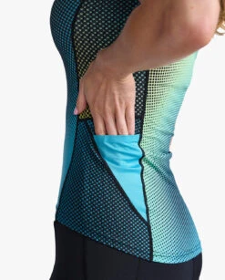 2XU Aero Tri Top Korte Mouw Blauw/groen Dames -Sportwetsuit Winkel 2xu aero sleeved top wt6666a cya wht 023