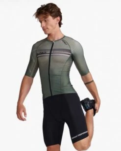 2XU Aero Tri Top Korte Mouw Groen Heren -Sportwetsuit Winkel 2xu heren tri top mt6662a alp per 04