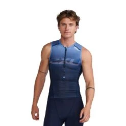 Sportwetsuit Winkel 32 2XU Aero Front Zip Trisuit Mouwloos Blauw Heren