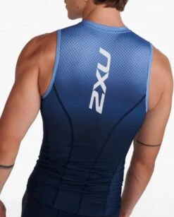 2XU Aero Front Zip Trisuit Mouwloos Blauw Heren -Sportwetsuit Winkel 2xu trisuits heren aero front zip sleeveless mt6428a mdn tur 06