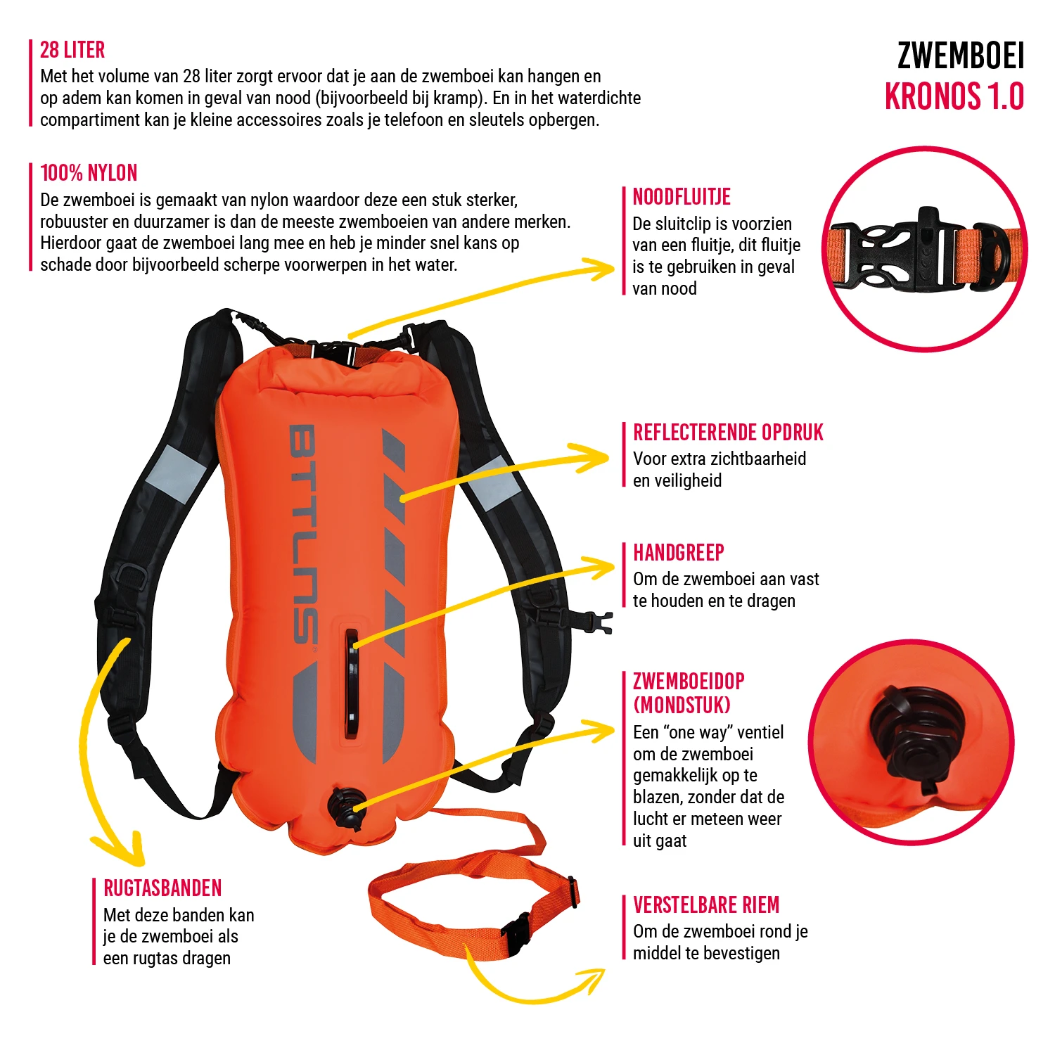 BTTLNS Kronos 1.0 Safeswimmer Backpack Zwemboei 28 Liter Oranje 4 BTTLNS Kronos 1.0 Safeswimmer Backpack Zwemboei 28 Liter Oranje - Image 2