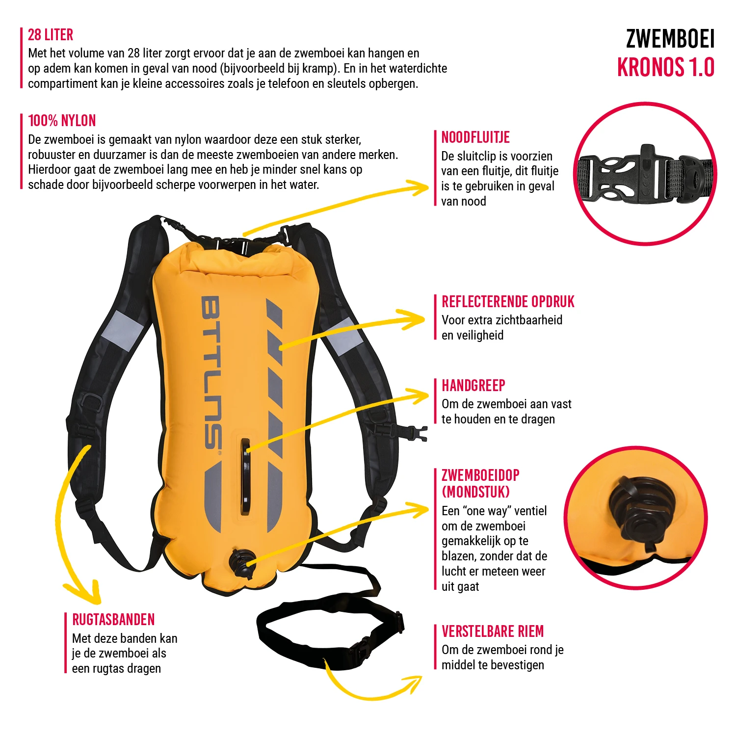 BTTLNS Kronos 1.0 Safeswimmer Backpack Zwemboei 28 Liter Geel 4 BTTLNS Kronos 1.0 Safeswimmer Backpack Zwemboei 28 Liter Geel - Image 2