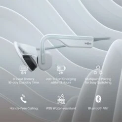 Shokz OpenMove Hoofdtelefoon Wit -Sportwetsuit Winkel shokz koptelefoon openmove s661wt 06